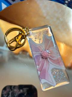 Pink flower ribbon keychain